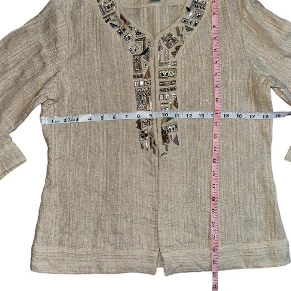 Chicos Rhinestone Beige Linen Jacket Blazer Size Small - Picture 3 of 7
